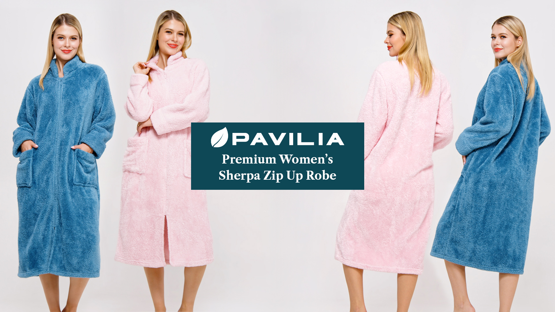 PAVILIA Womens Zip Up Robe, Sherpa Fleece Housecoat with Pockets